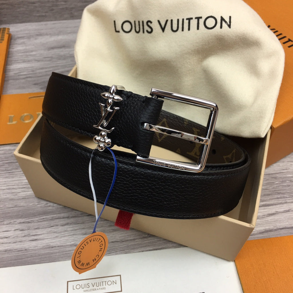 LOUIS VUITTON LV BLOOM 30MM BELT BLACK CALFSKIN SILVER HARDWARE