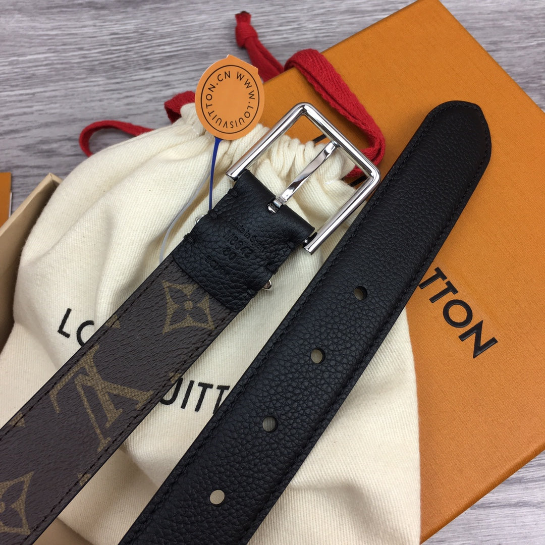 LOUIS VUITTON LV BLOOM 30MM BELT BLACK CALFSKIN SILVER HARDWARE