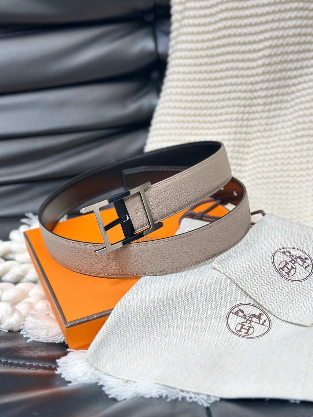 HERMES NEO TANDEM 32MM REVERSIBLE BELT BLACK AND TAN LEATHER SILVER BUCKLE