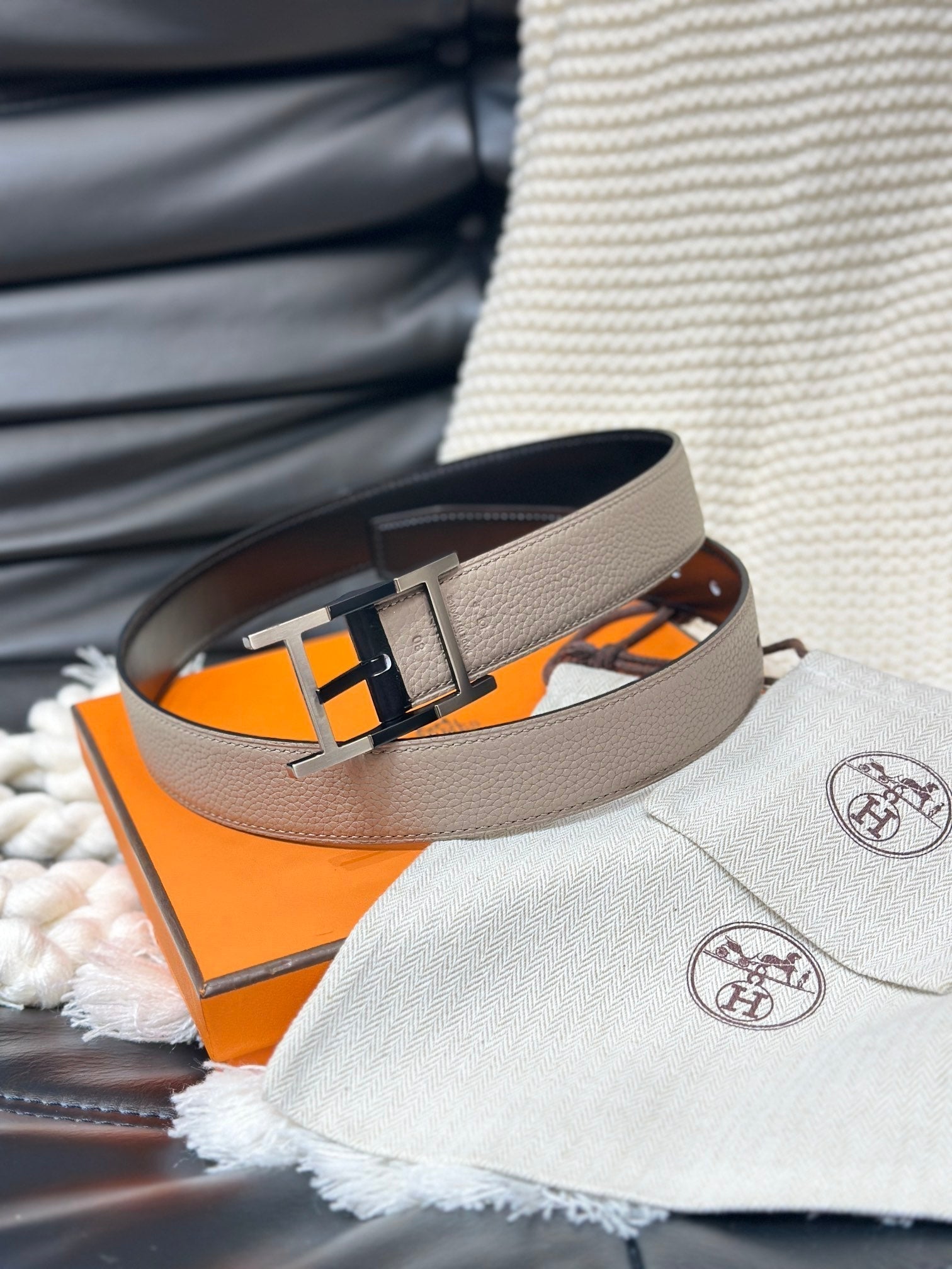 HERMES NEO TANDEM 32MM REVERSIBLE BELT BLACK AND TAN LEATHER SILVER BUCKLE