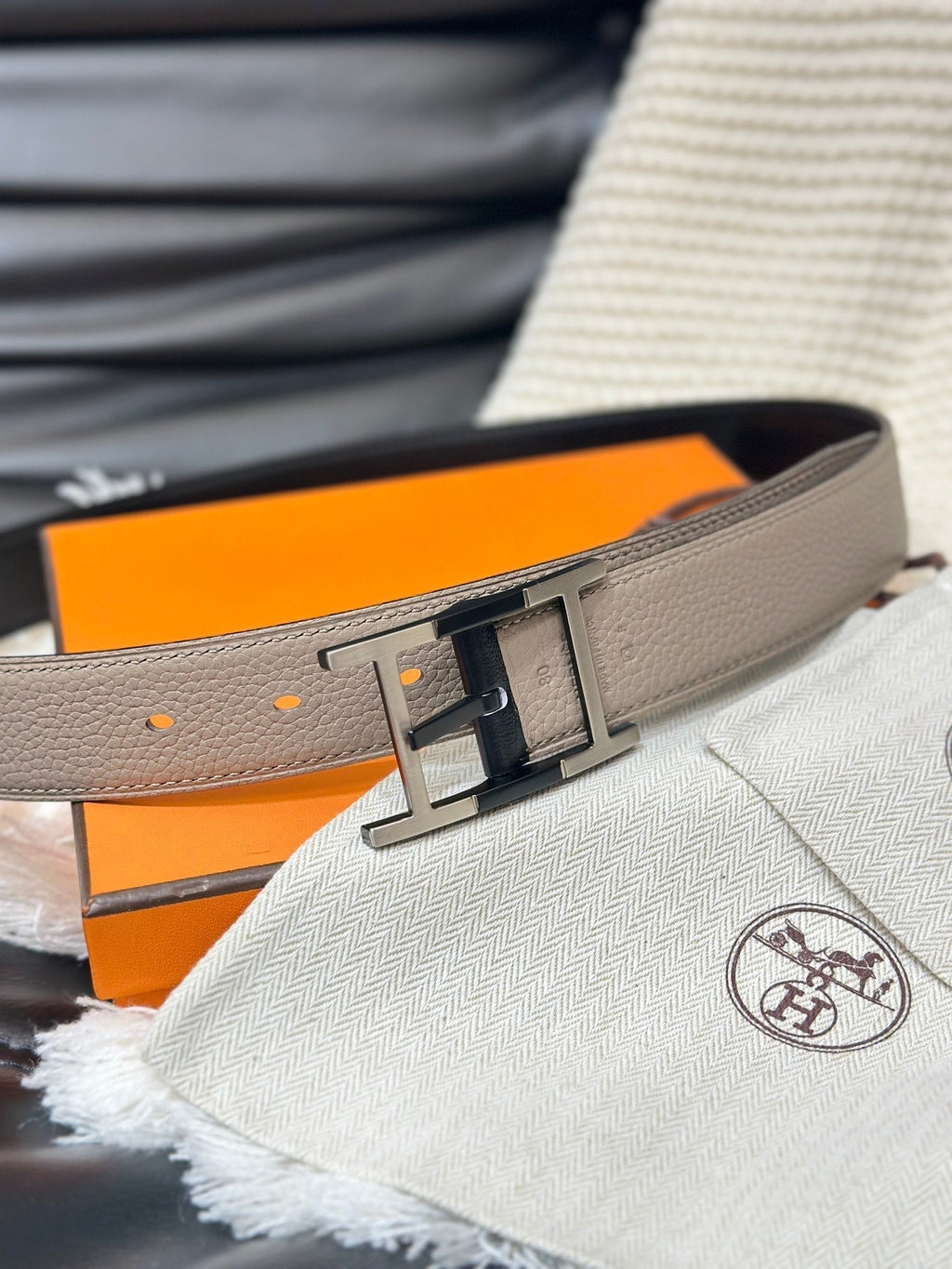 HERMES NEO TANDEM 32MM REVERSIBLE BELT BLACK AND TAN LEATHER SILVER BUCKLE