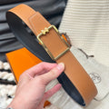 HERMES TUBE H BELT GOLD BUCKLE & REVERSIBLE GINGER ORANGE LEATHER STRAP 38MM