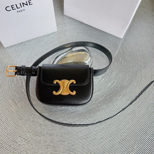 CELINE CL BELT BAG TRIOMPHE 25 MM BELT TRIOMPHE BLACK CALFSKIN GOLD HARDWARE