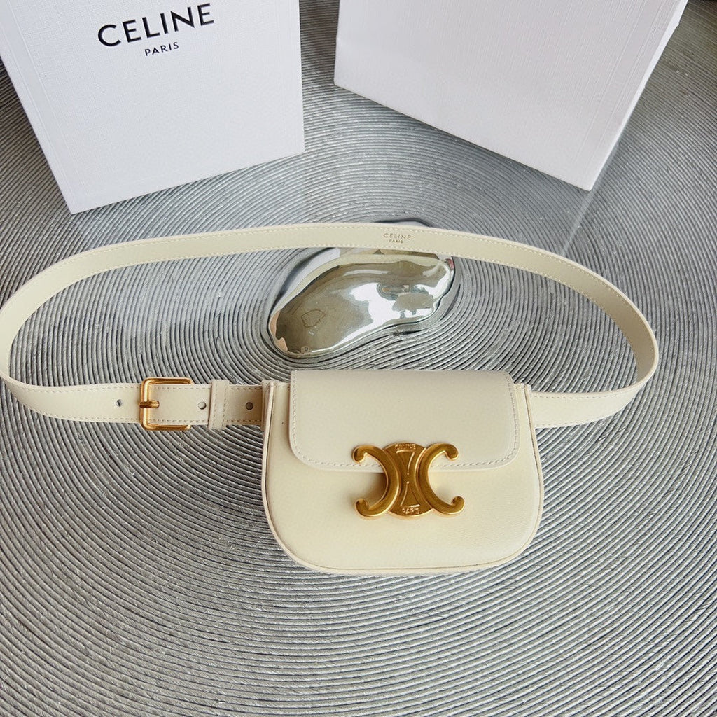 CELINE CL BELT BAG TRIOMPHE 25 MM BELT TRIOMPHE WHITE CALFSKIN GOLD HARDWARE