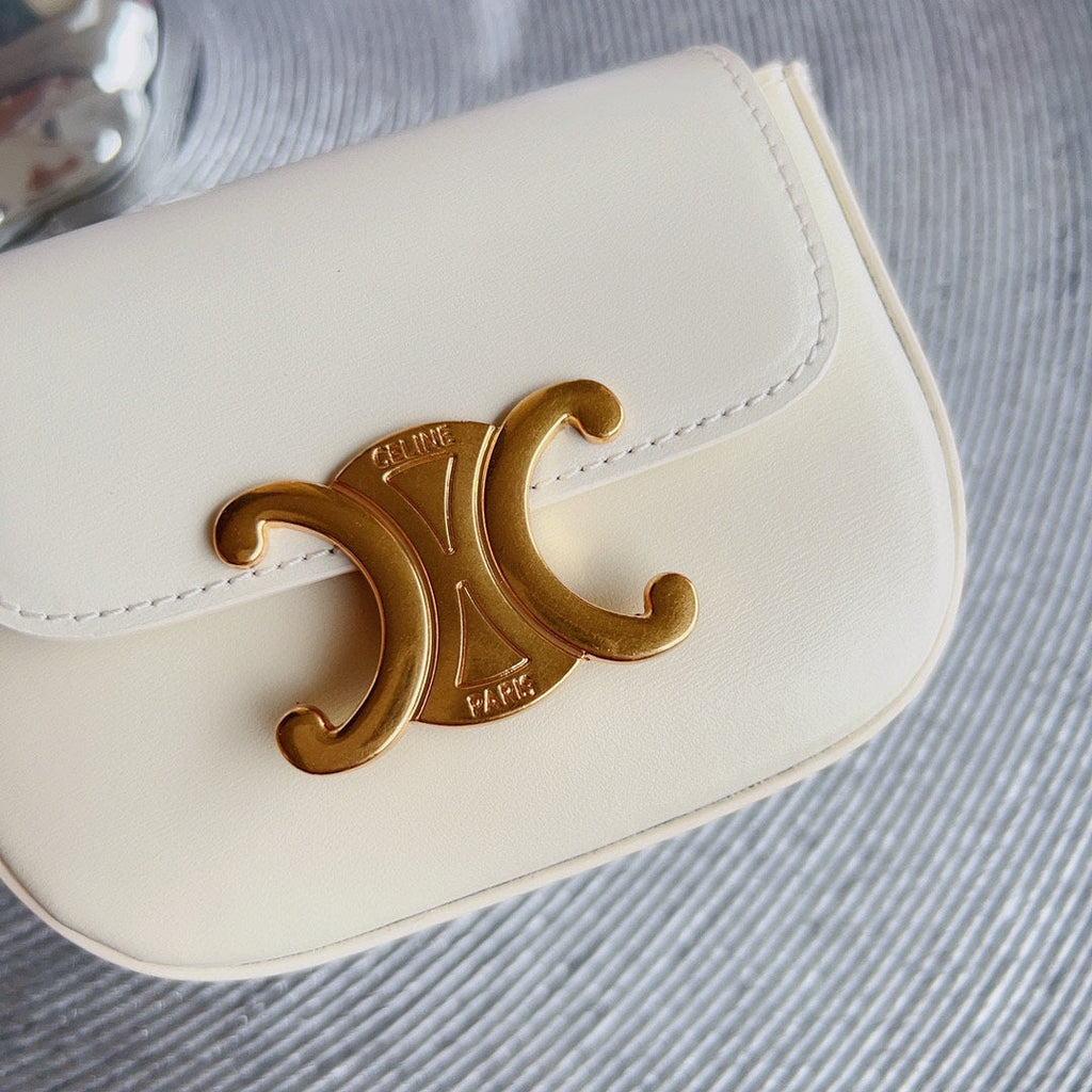 CELINE CL BELT BAG TRIOMPHE 25 MM BELT TRIOMPHE WHITE CALFSKIN GOLD HARDWARE