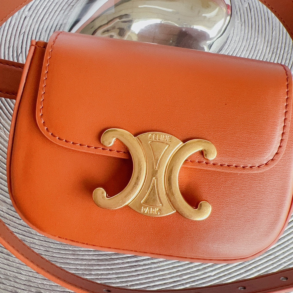 CELINE CL BELT BAG TRIOMPHE 25 MM BELT TRIOMPHE ORANGE CALFSKIN GOLD HARDWARE