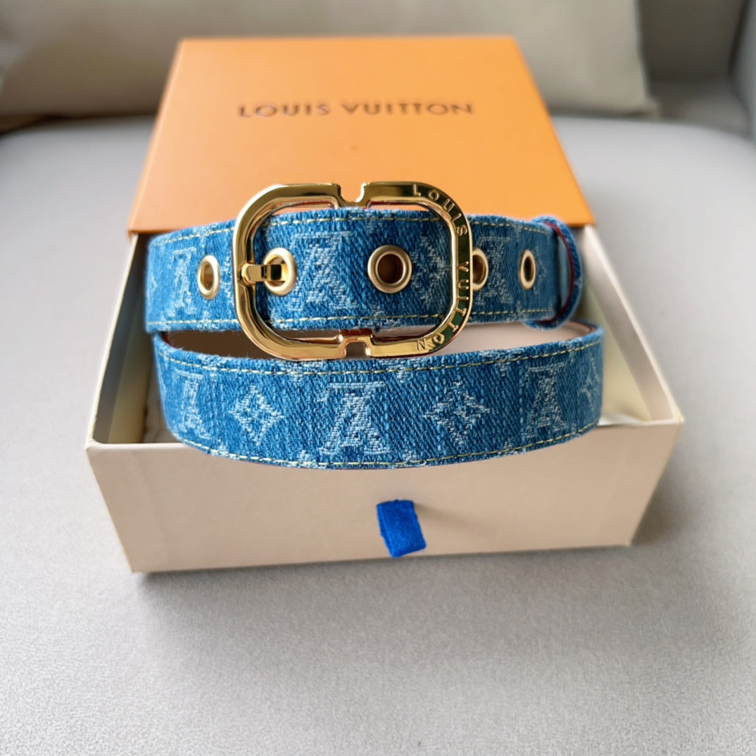 LOUIS VUITTON LV  30MM BELT LIGHT BLUE MONOGRAM DENIM GOLD HARDWARE