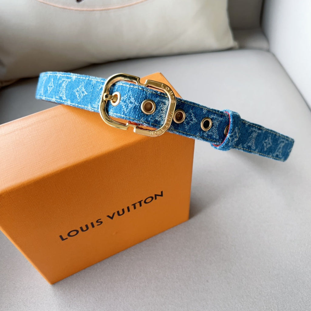 LOUIS VUITTON LV  30MM BELT LIGHT BLUE MONOGRAM DENIM GOLD HARDWARE