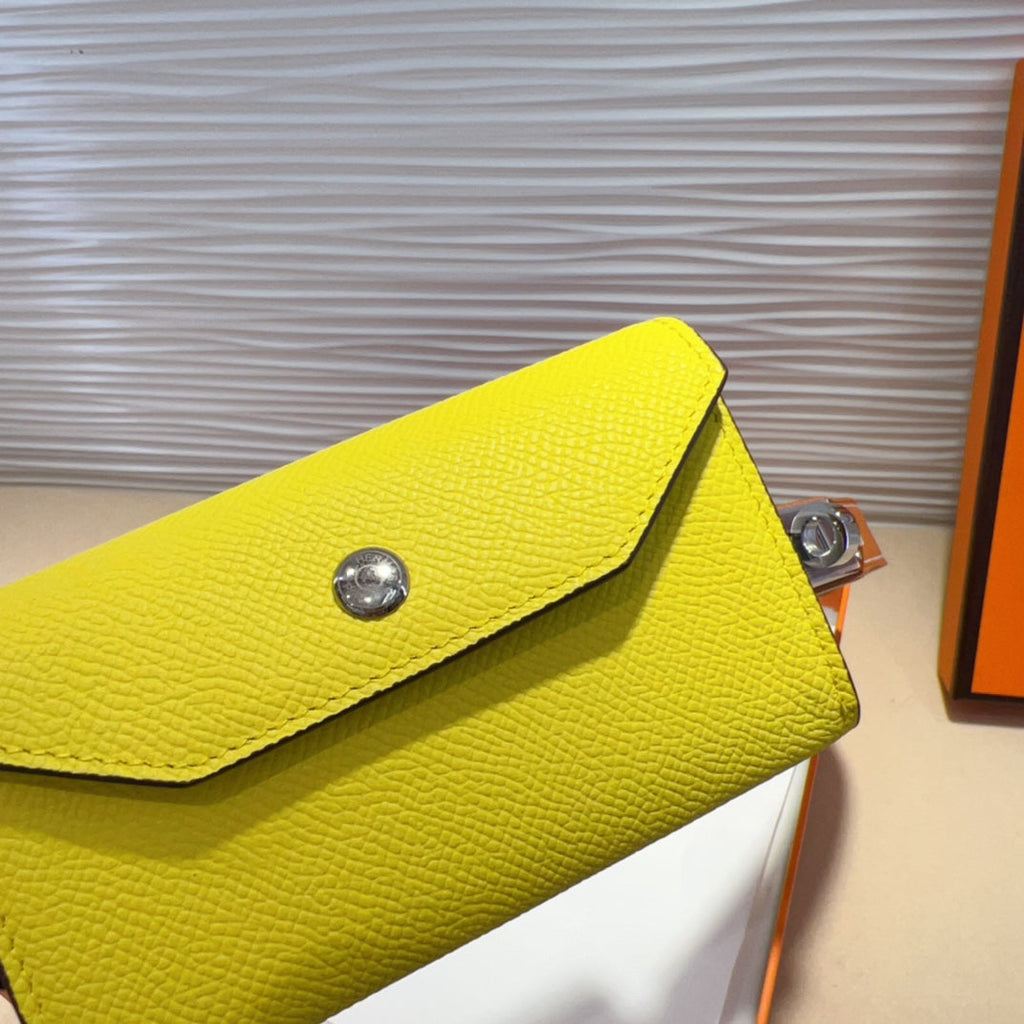HERMES KELLY LEMON YELLOW POCKET 18MM BELT CINNAMON BROWN LEATHER SILVER HARDWARE