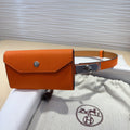 HERMES KELLY POCKET 18MM BELT ORANGE LEATHER SILVER HARDWARE