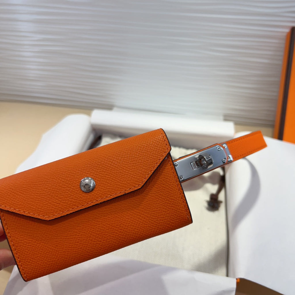 HERMES KELLY POCKET 18MM BELT ORANGE LEATHER SILVER HARDWARE