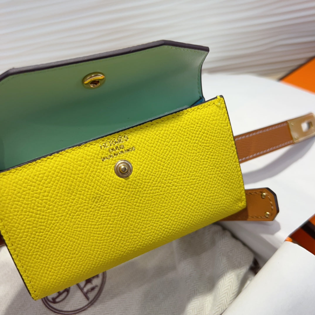 HERMES KELLY LEMON YELLOW POCKET 18MM BELT CINNAMON BROWN LEATHER GOLD HARDWARE