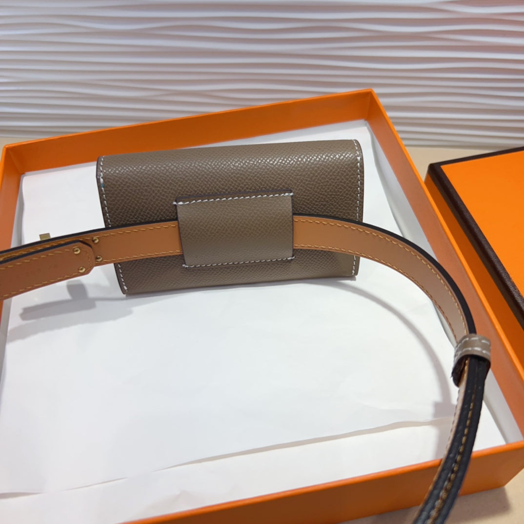 HERMES KELLY POCKET 18MM BELT CHOCOLATE BROWN LEATHER GOLD HARDWARE
