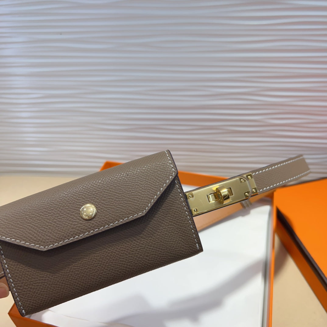 HERMES KELLY POCKET 18MM BELT CHOCOLATE BROWN LEATHER GOLD HARDWARE
