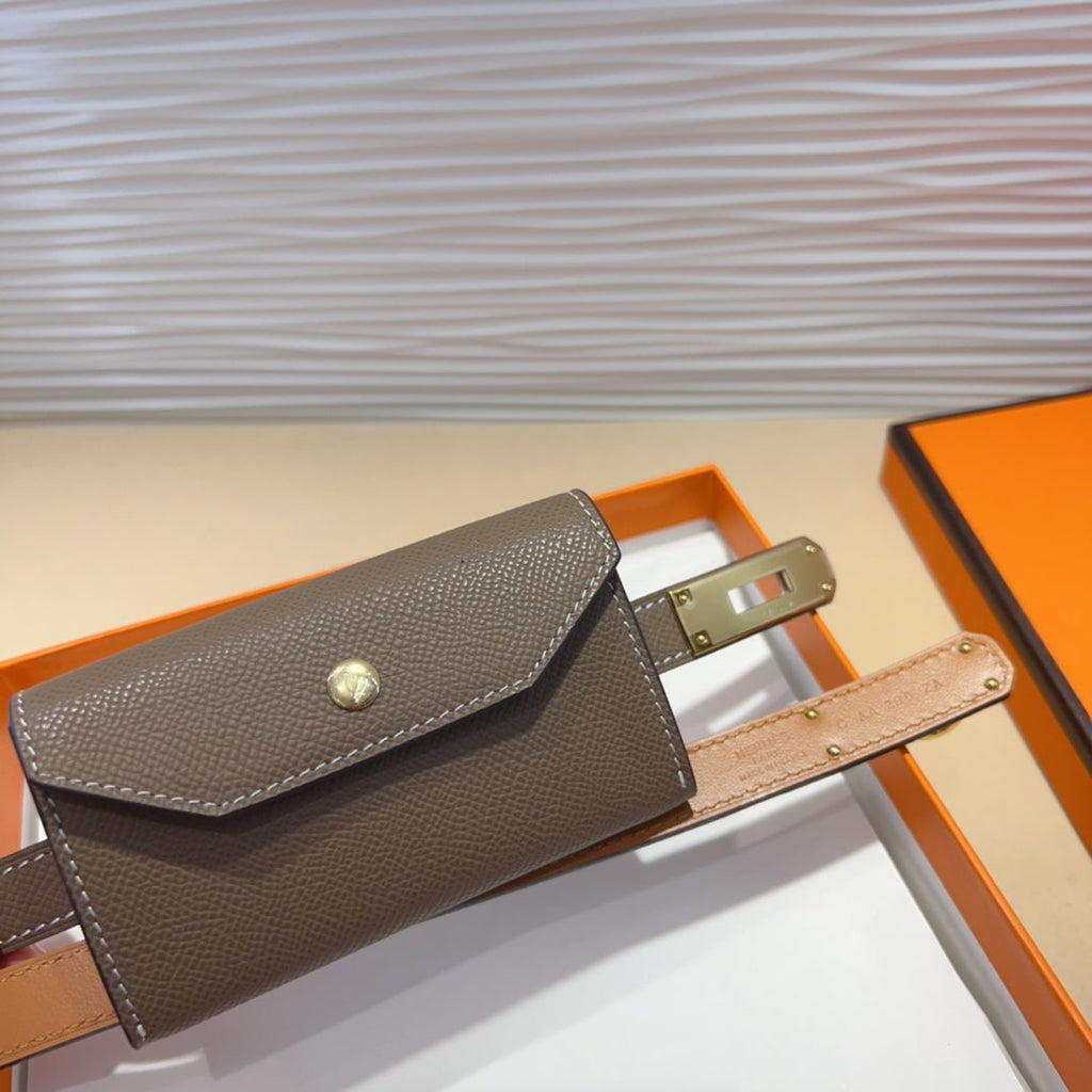 HERMES KELLY POCKET 18MM BELT CHOCOLATE BROWN LEATHER GOLD HARDWARE
