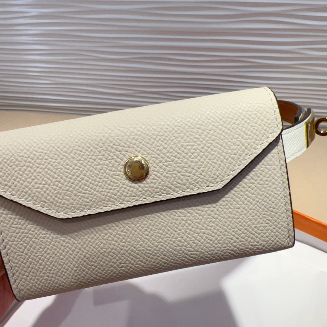 HERMES KELLY POCKET 18MM BELT WHITE LEATHER GOLD HARDWARE