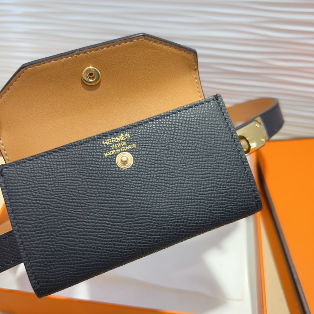 HERMES KELLY POCKET 18MM BELT BLACK LEATHER GOLD HARDWARE