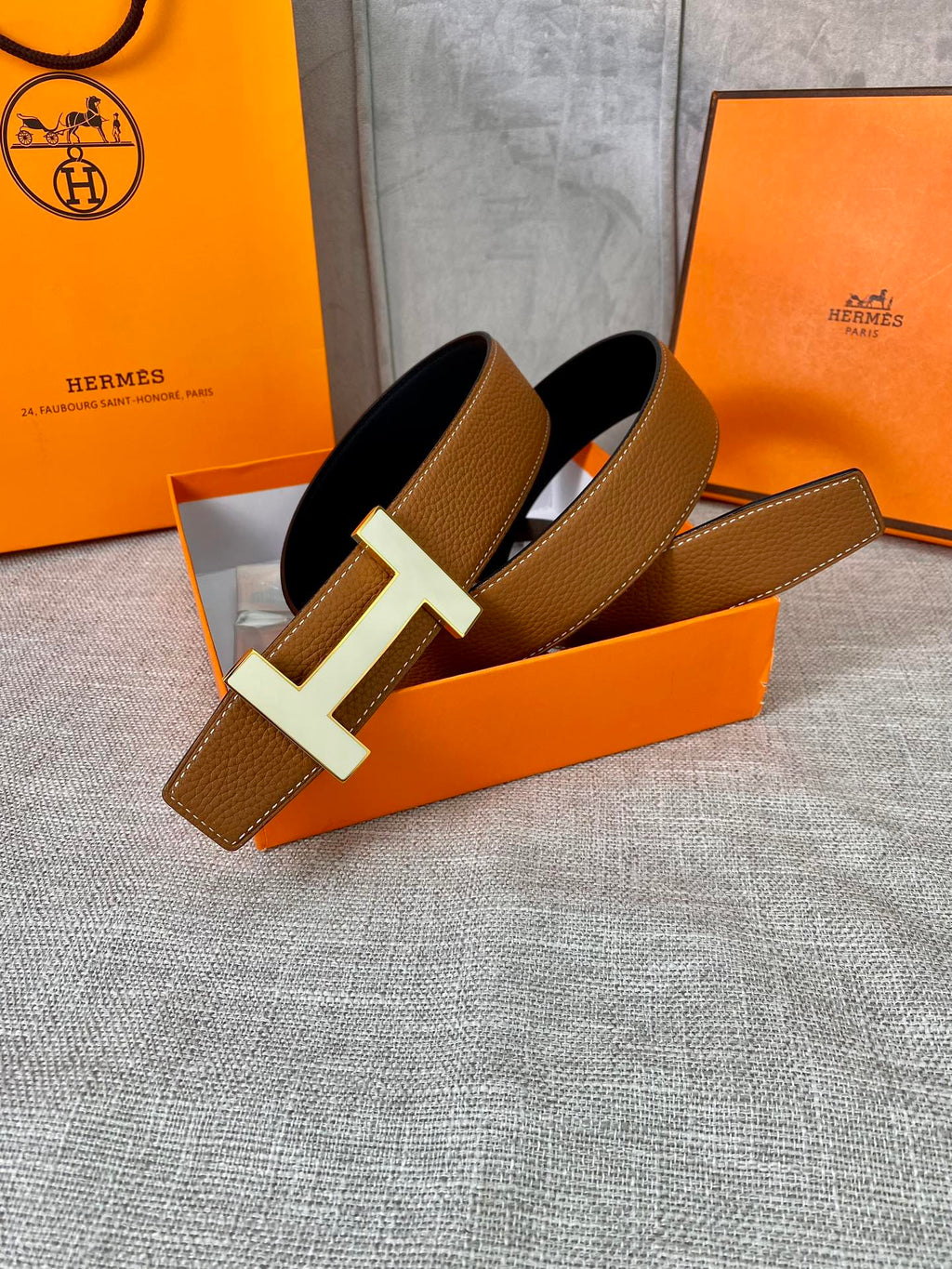 HERMES CONSTANCE BELT BUCKLE & REVERSIBLE TAWNY BROWN LEATHER STRAP 38MM GOLD HARDWARE