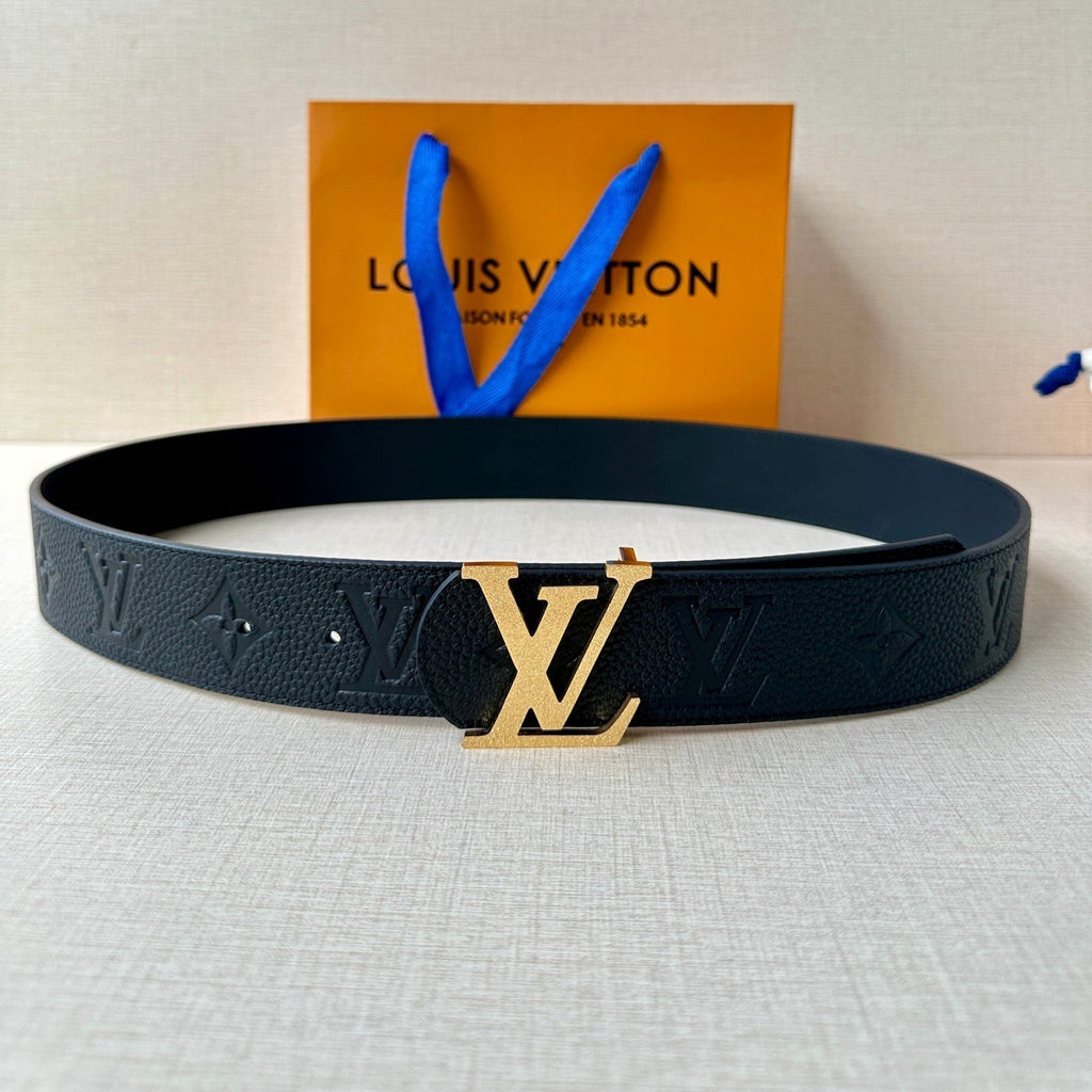LOUIS VUITTON LV 25S BELT 40 MM IN BLACK CALFSKIN WITH GOLD HARDWARE 593267