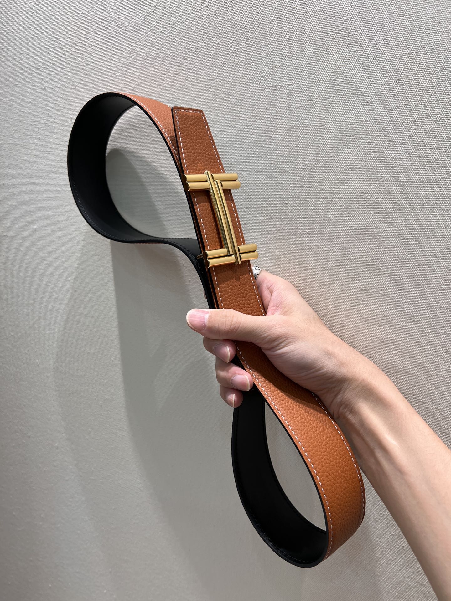HERMES TRAVERSE BELT BUCKLE & REVERSIBLE BRONZE BROWN LEATHER STRAP 38 MM GOLD HARDWARE