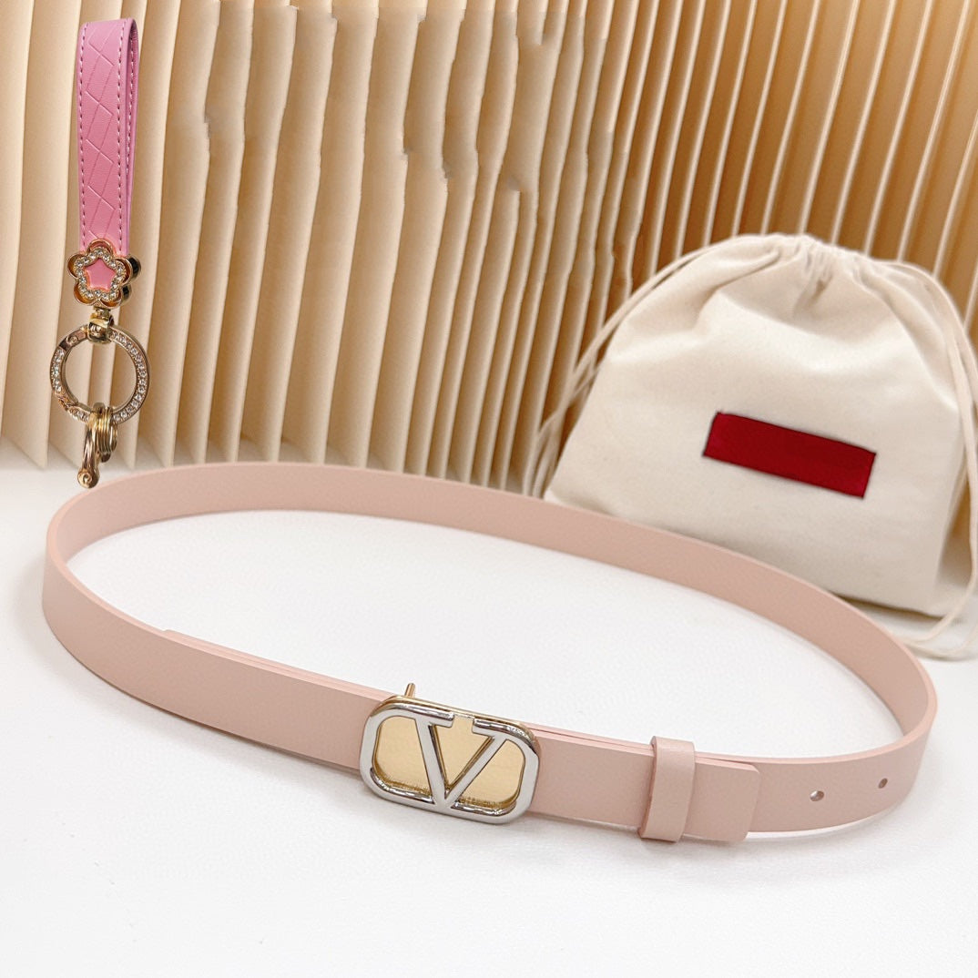 VALENTINO Silver Vlogo and Gold Hardware Buckle Pink Calfskin 20mm