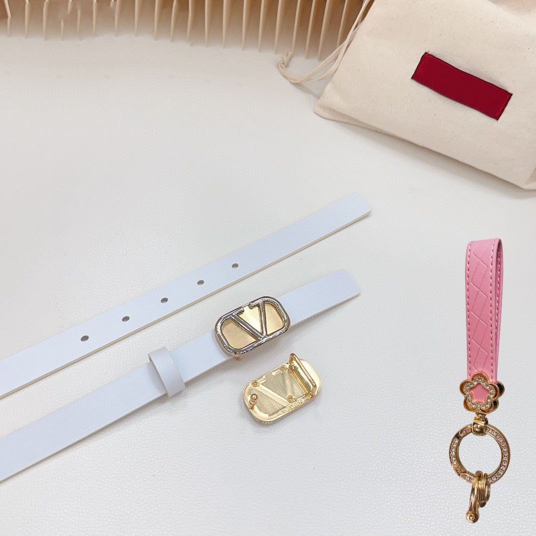 VALENTINO Silver Vlogo and Gold Hardware Buckle White Calfskin 20mm
