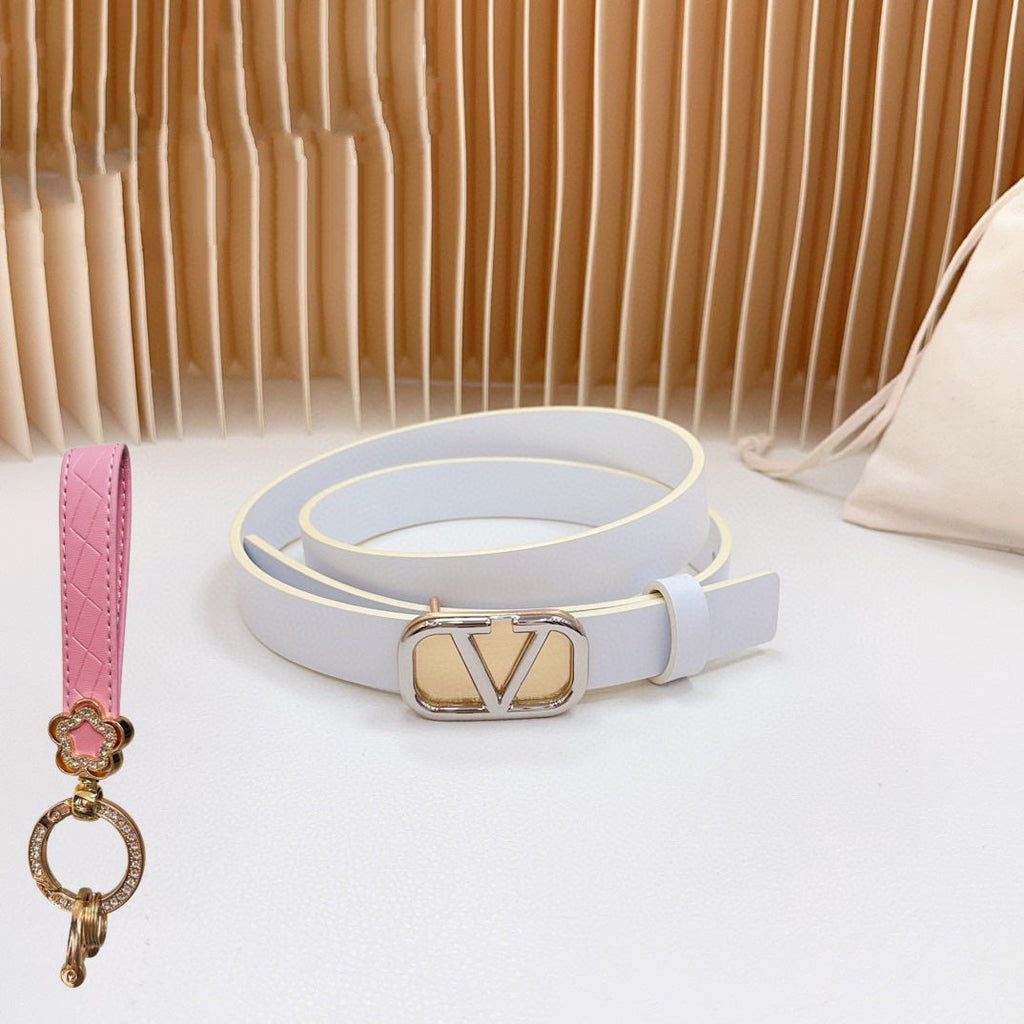 VALENTINO Silver Vlogo and Gold Hardware Buckle White Calfskin 20mm