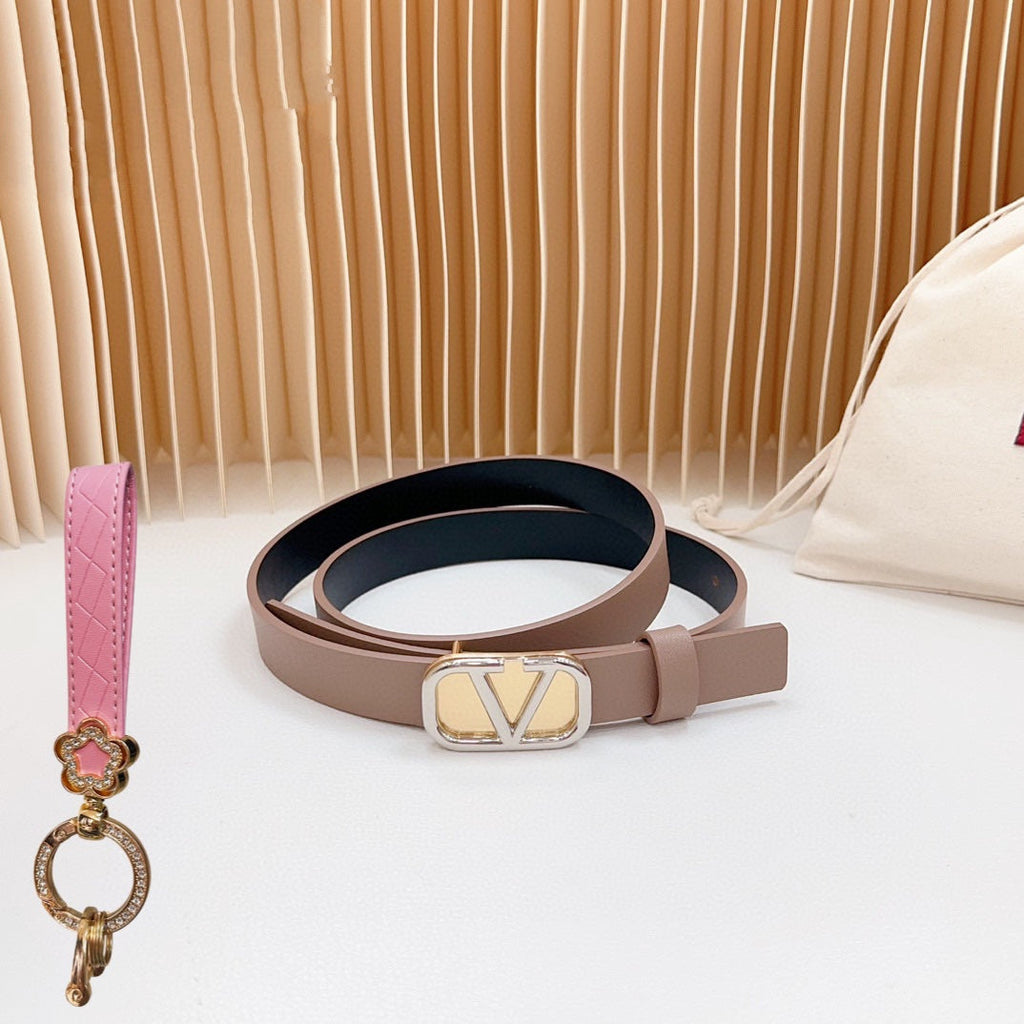 VALENTINO Gold Vlogo and Silver Hardware Buckle Brown Black Calfskin 20mm
