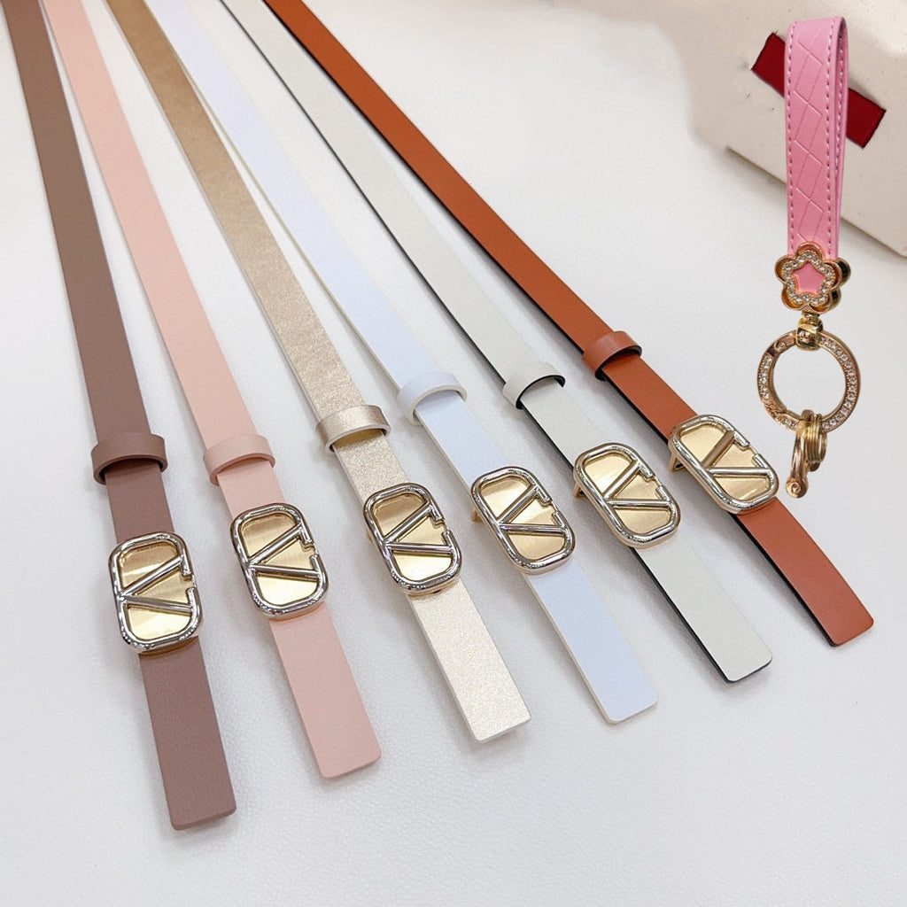 VALENTINO Gold Vlogo and Silver Hardware Buckle Tan White Calfskin 20mm