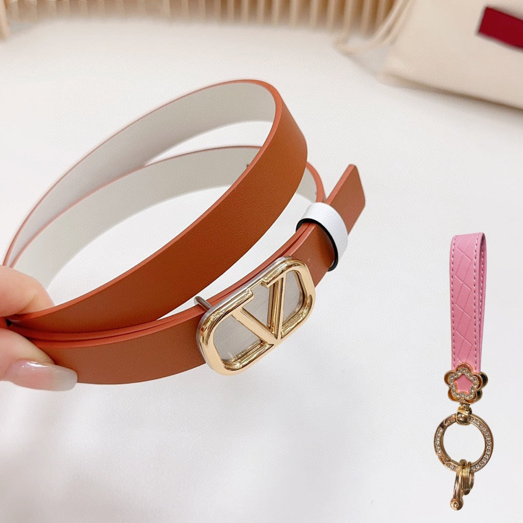 VALENTINO Gold Vlogo and Silver Hardware Buckle Tan White Calfskin 20mm