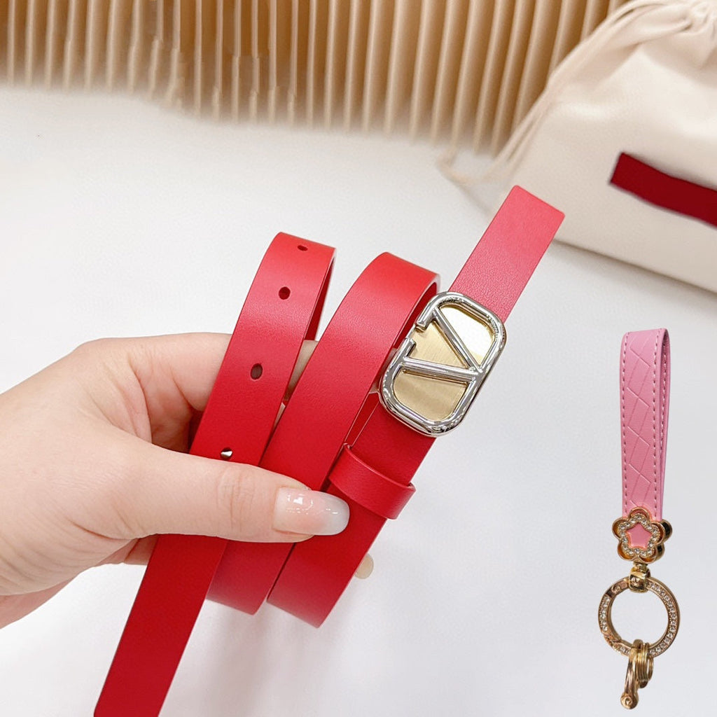 VALENTINO Gold Vlogo and Silver Hardware Buckle Red Calfskin 20mm