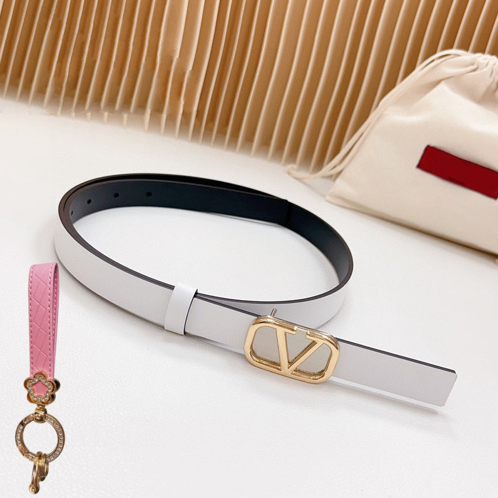 VALENTINO Gold Vlogo and Silver Hardware Buckle White Black Calfskin 20mm