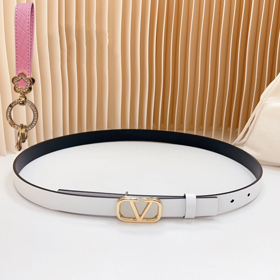 VALENTINO Gold Vlogo and Silver Hardware Buckle White Black Calfskin 20mm