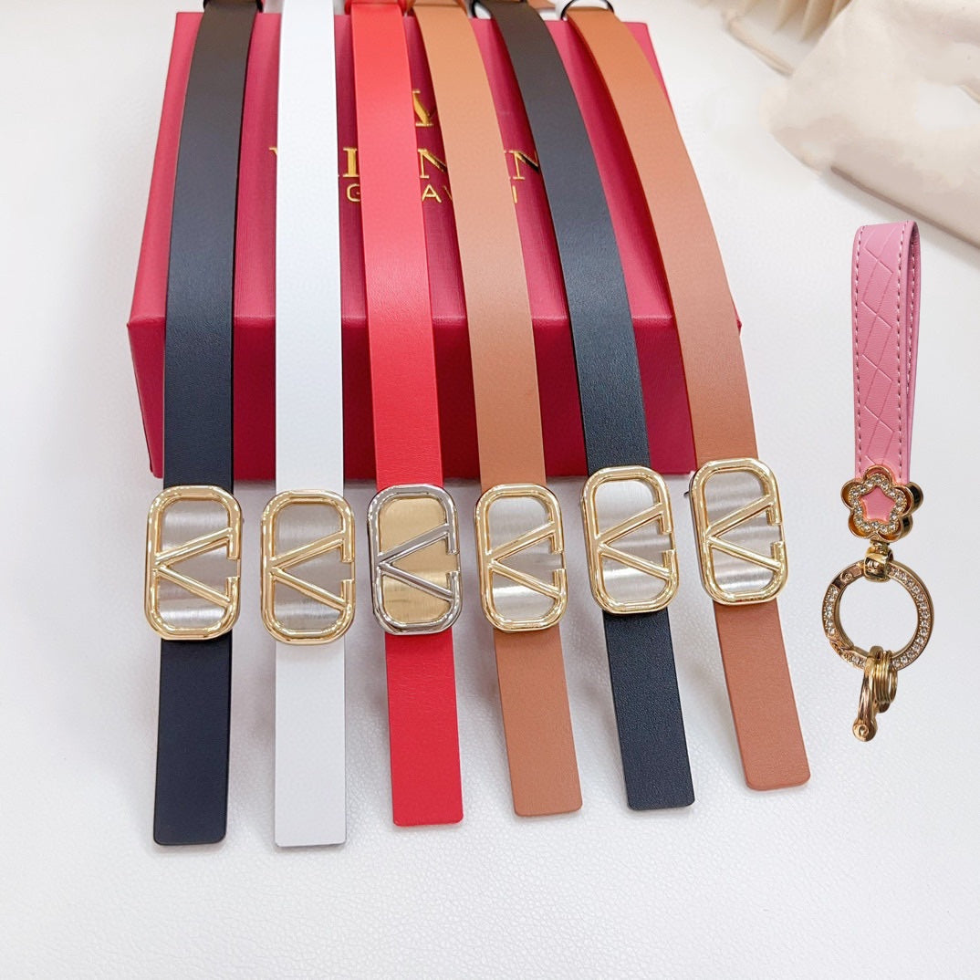 VALENTINO Gold Vlogo and Silver Hardware Buckle Black Red Calfskin 20mm