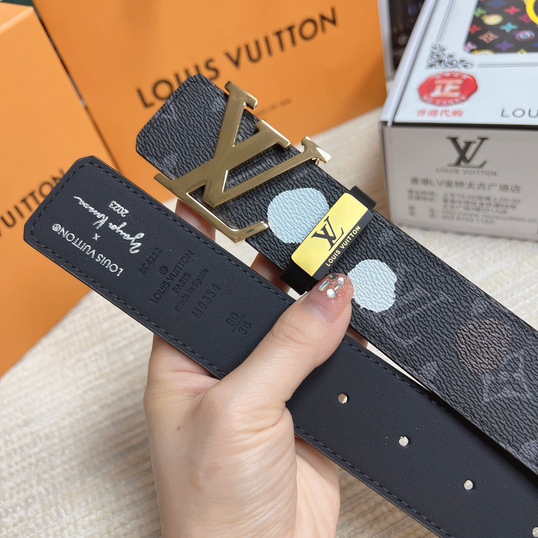 LOUIS VUITTON LV 25S BELT 38 MM IN DARK CHARCOAL GRAY CALFSKIN 593280
