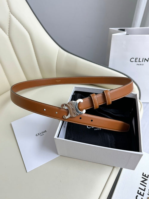 CELINE MEDIUM TRIOMPHE BELT 25MM BRONZE BROWN LEATHER SILVER HARDWARE