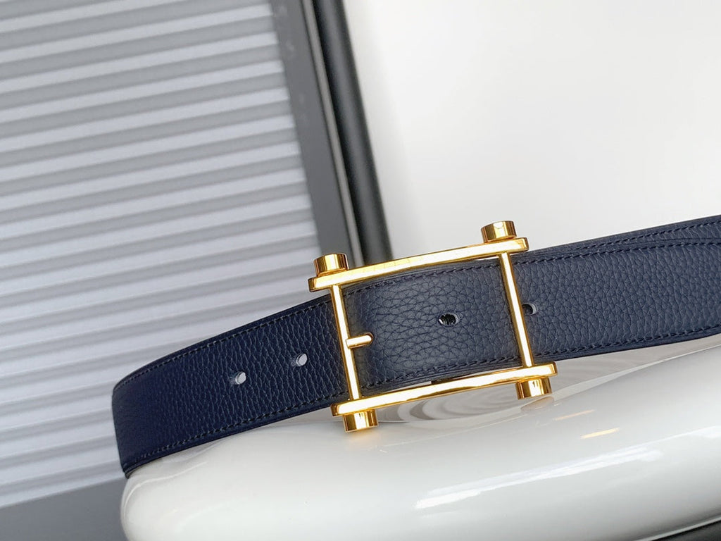 HERMES REVERSIBLE NAVY BLUE LEATHER STRAP 32 MM GOLD HARDWARE