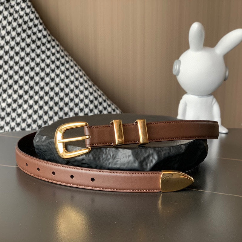 CELINE BELT 25MM MEDIUM WESTERN IN DARK BROWN CALFSKIN GOLD BUCKLE