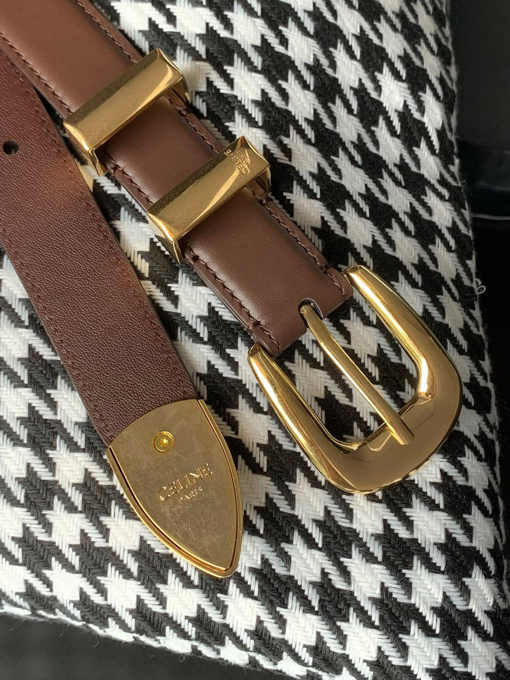 CELINE BELT 25MM MEDIUM WESTERN IN DARK BROWN CALFSKIN GOLD BUCKLE