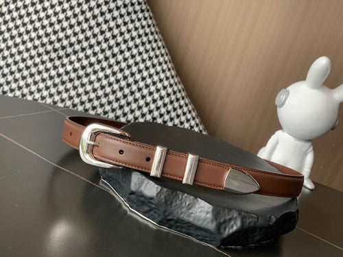 CELINE BELT 25MM MEDIUM WESTERN IN DARK BROWN CALFSKIN SILVER BUCKLE