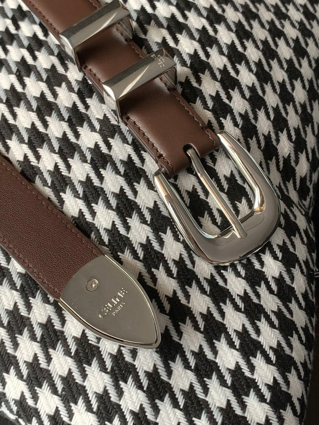 CELINE BELT 25MM MEDIUM WESTERN IN DARK BROWN CALFSKIN SILVER BUCKLE