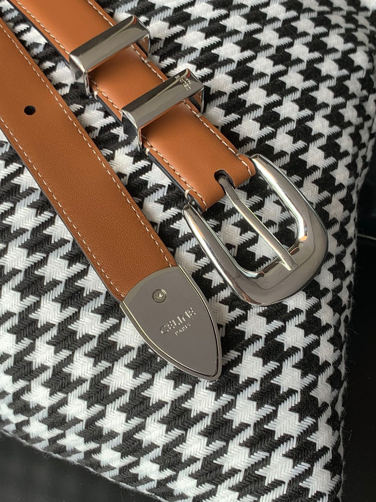CELINE BELT 25MM MEDIUM WESTERN IN BROWN CALFSKIN SILVER BUCKLE