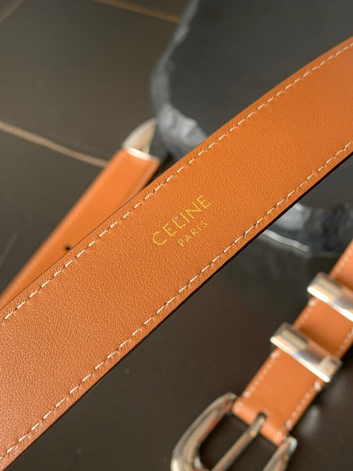 CELINE BELT 25MM MEDIUM WESTERN IN BROWN CALFSKIN SILVER BUCKLE