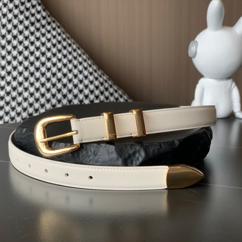 CELINE BELT 25MM MEDIUM WESTERN IN IVORY CALFSKIN GOLD BUCKLE