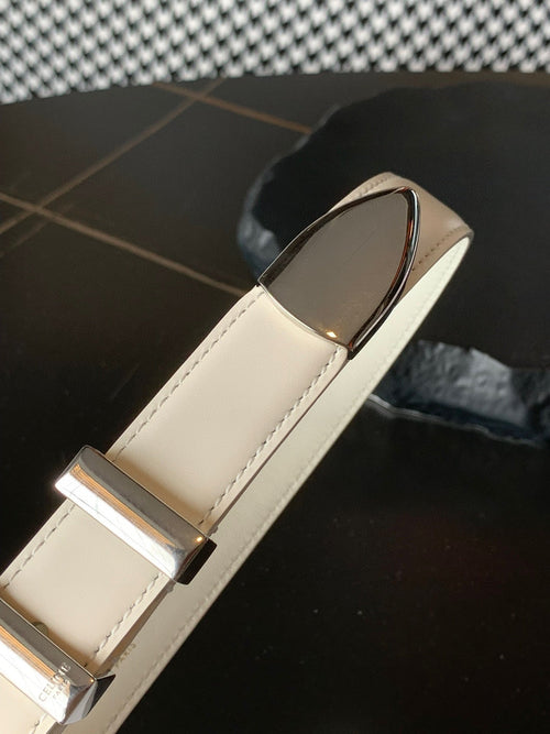CELINE BELT 25MM MEDIUM WESTERN IN IVORY CALFSKIN SILVER GREY BUCKLE