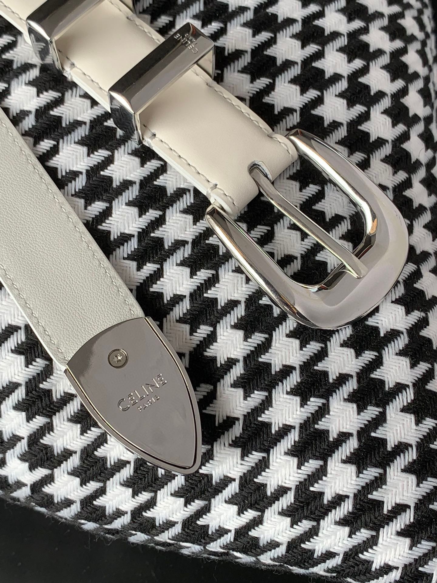 CELINE BELT 25MM MEDIUM WESTERN IN IVORY CALFSKIN SILVER GREY BUCKLE