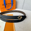 LOUIS VUITTON LV FLOWERGRAM 30MM REVERSIBLE BELT IN BLACK CALFSKIN GOLD HARDWARE