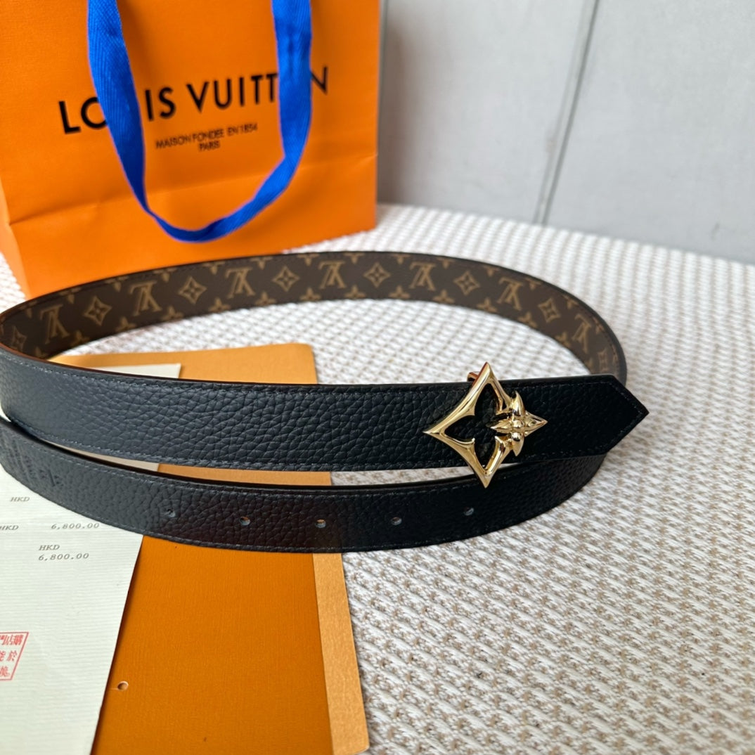 LOUIS VUITTON LV FLOWERGRAM 30MM REVERSIBLE BELT IN BLACK CALFSKIN GOLD HARDWARE