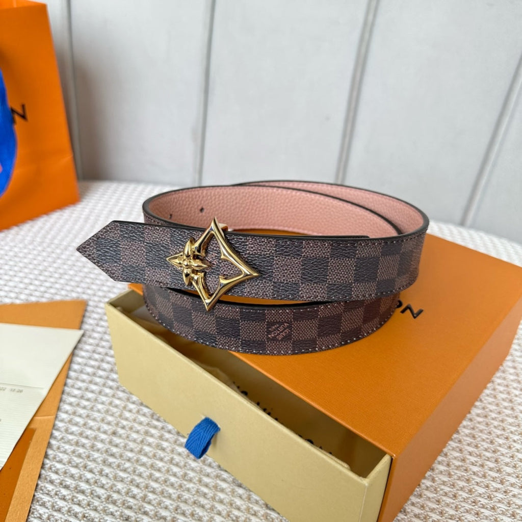 LOUIS VUITTON LV FLOWERGRAM 30MM REVERSIBLE BELT IN LIGHT PINK CALFSKIN GOLD HARDWARE
