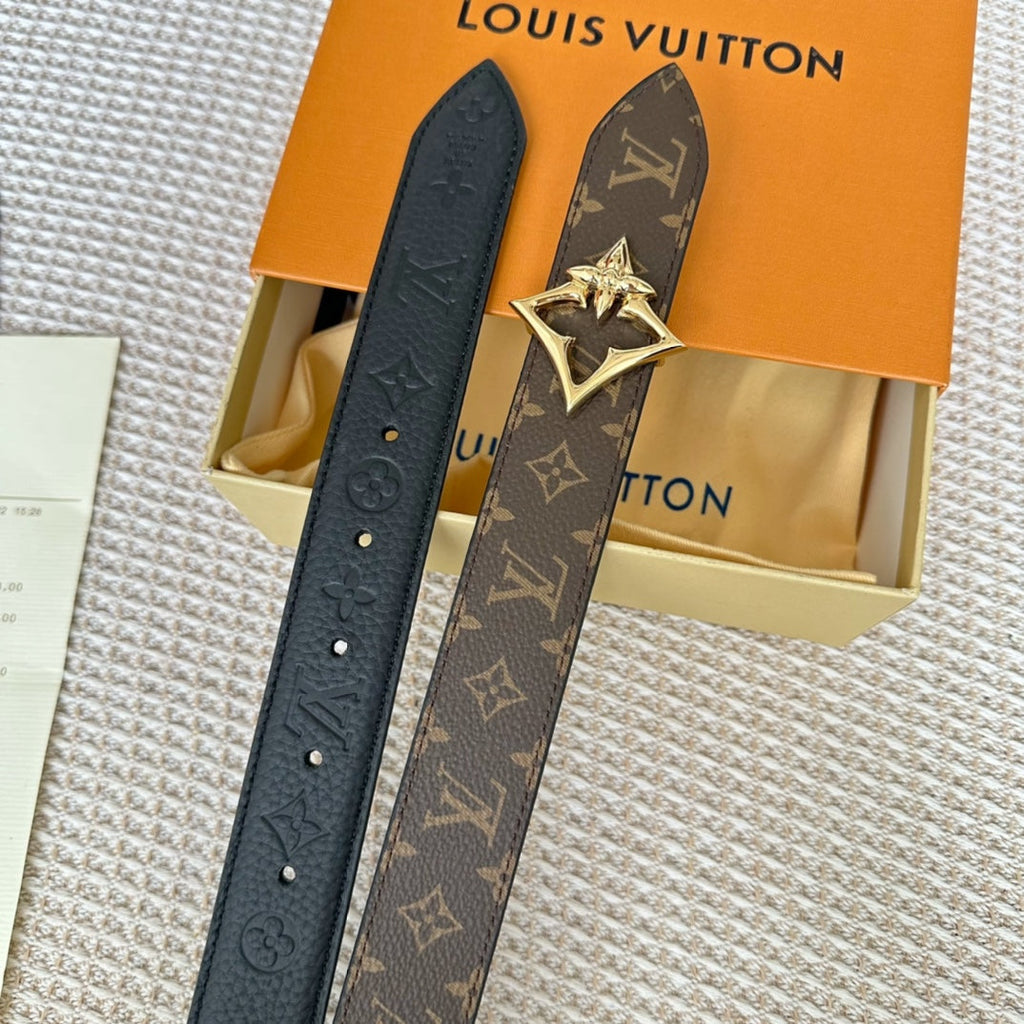 LOUIS VUITTON LV FLOWERGRAM 30MM REVERSIBLE BELT IN BLACK EMBOSSED CALFSKIN GOLD HARDWARE